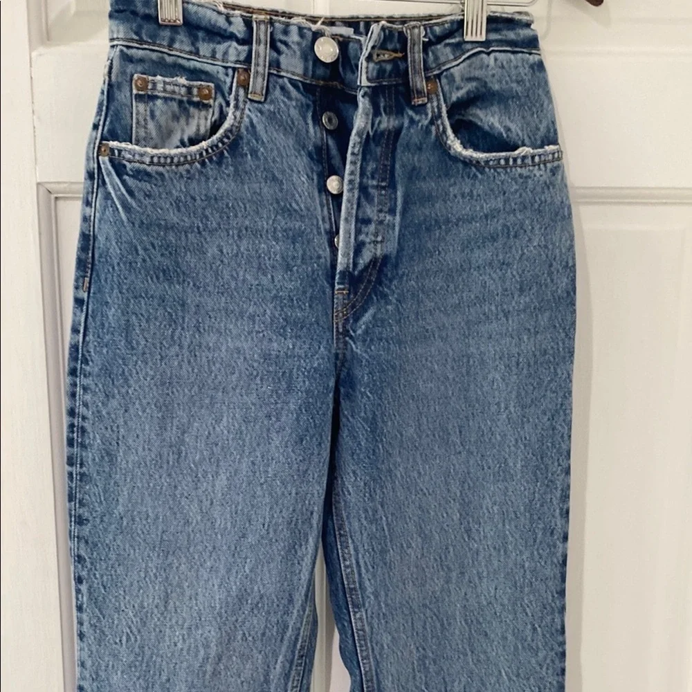 Zara  Button Fly High Rise 5 Pocket Jeans, Size 0